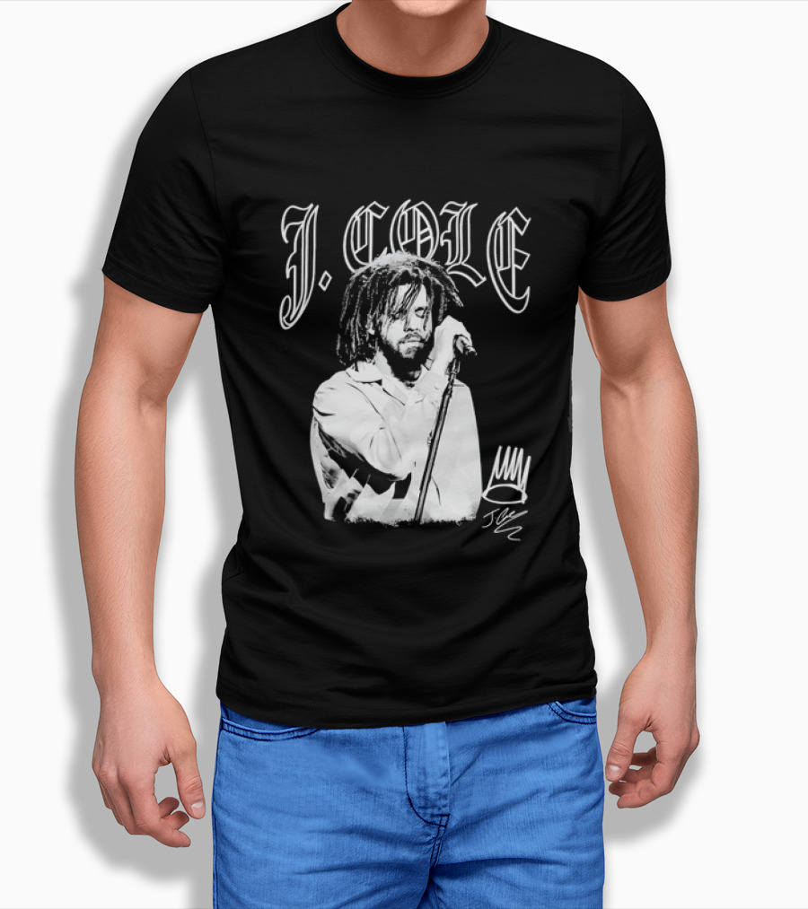 J Cole Dreamville Hip Hop Portrait Style Microphone T-Shirt