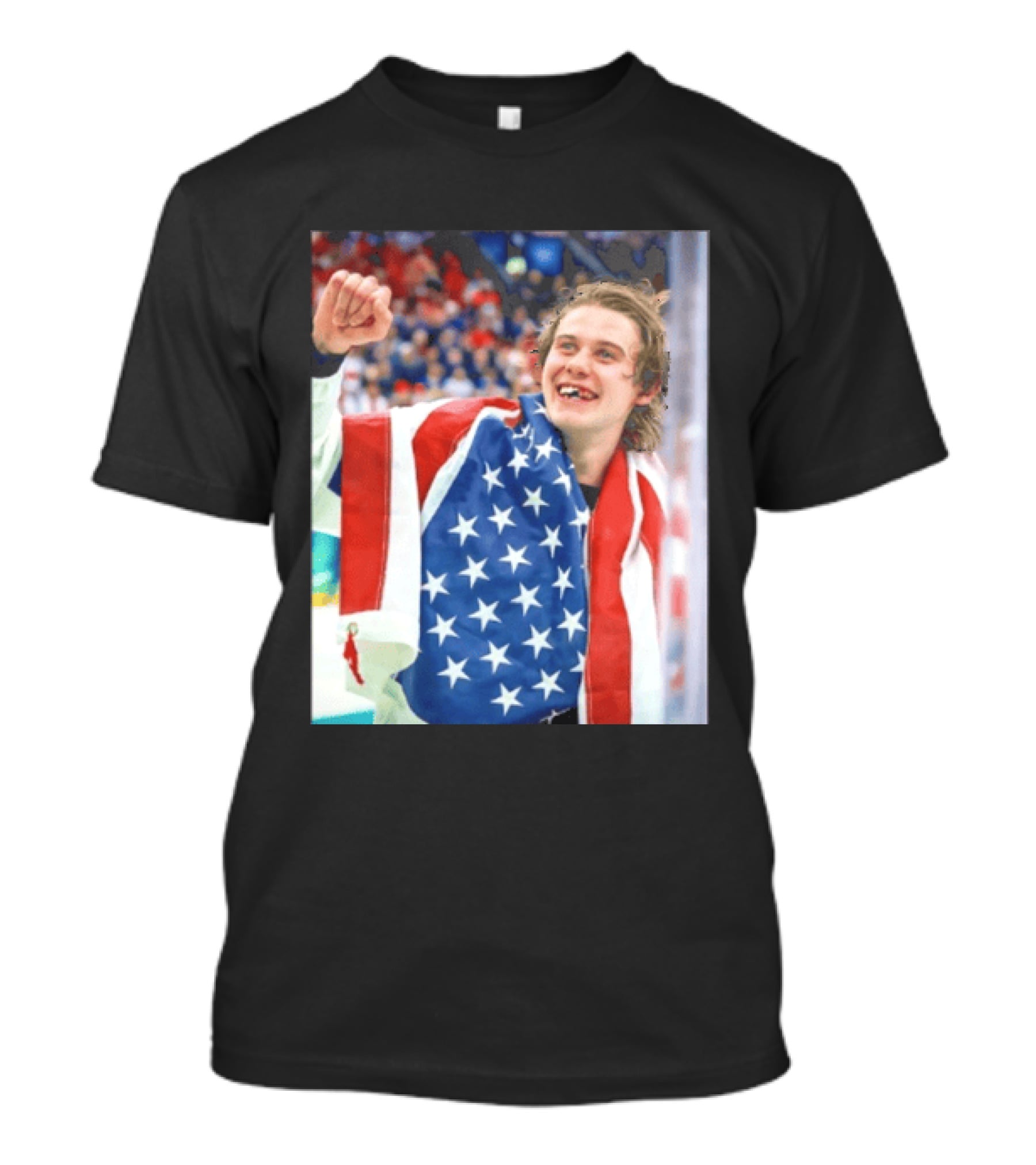 Jack Hughes USA Hockey World Champs 2026 Victory Celebration American Flag T-Shirt