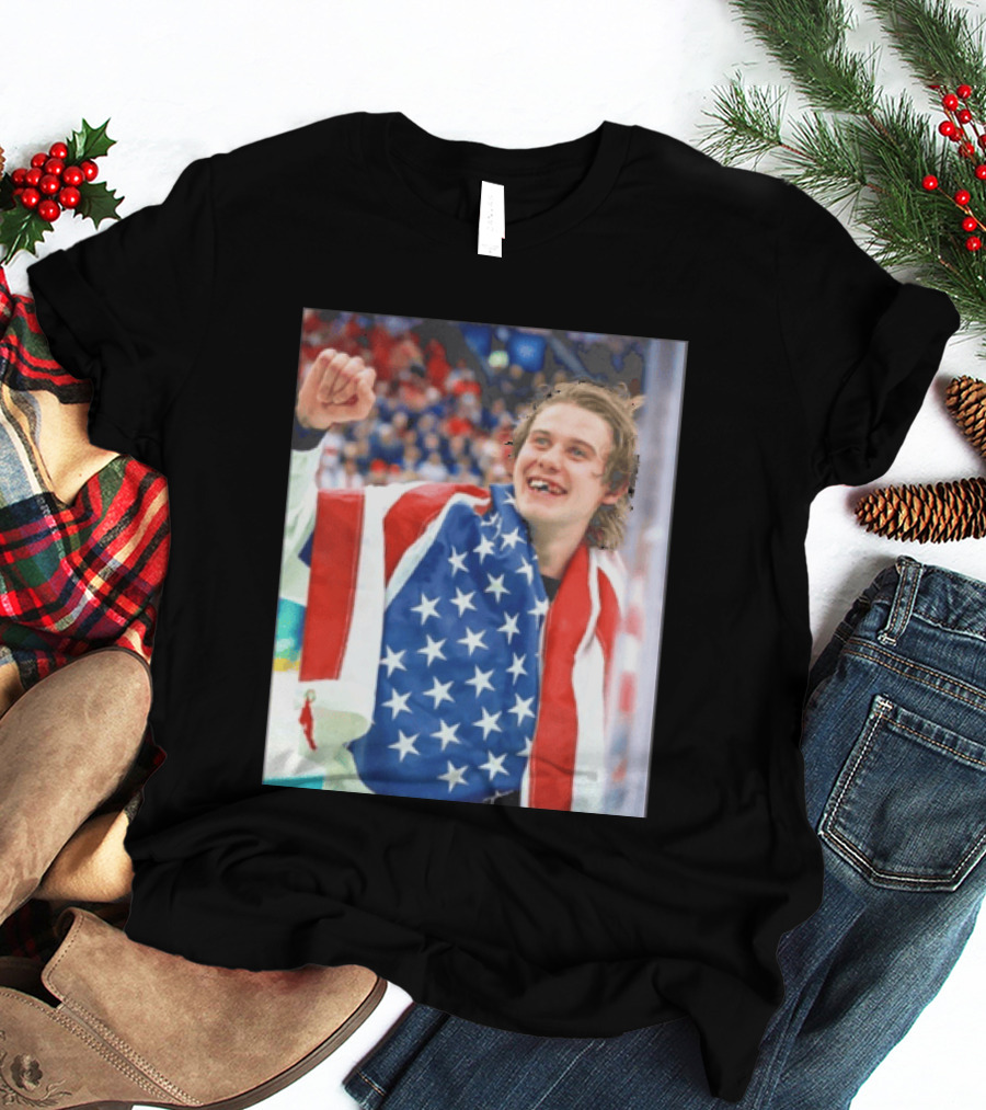 Jack Hughes USA Hockey World Champs 2026 Victory Celebration American Flag T-Shirt