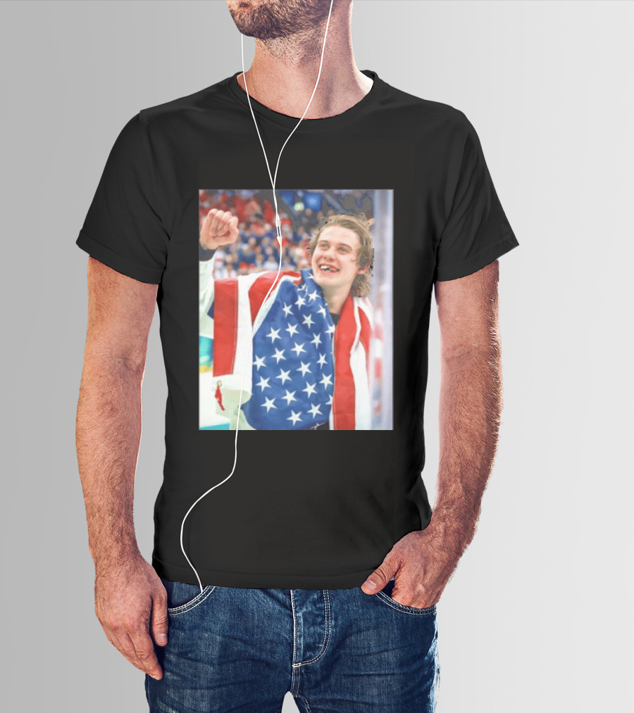 Jack Hughes USA Hockey World Champs 2026 Victory Celebration American Flag T-Shirt