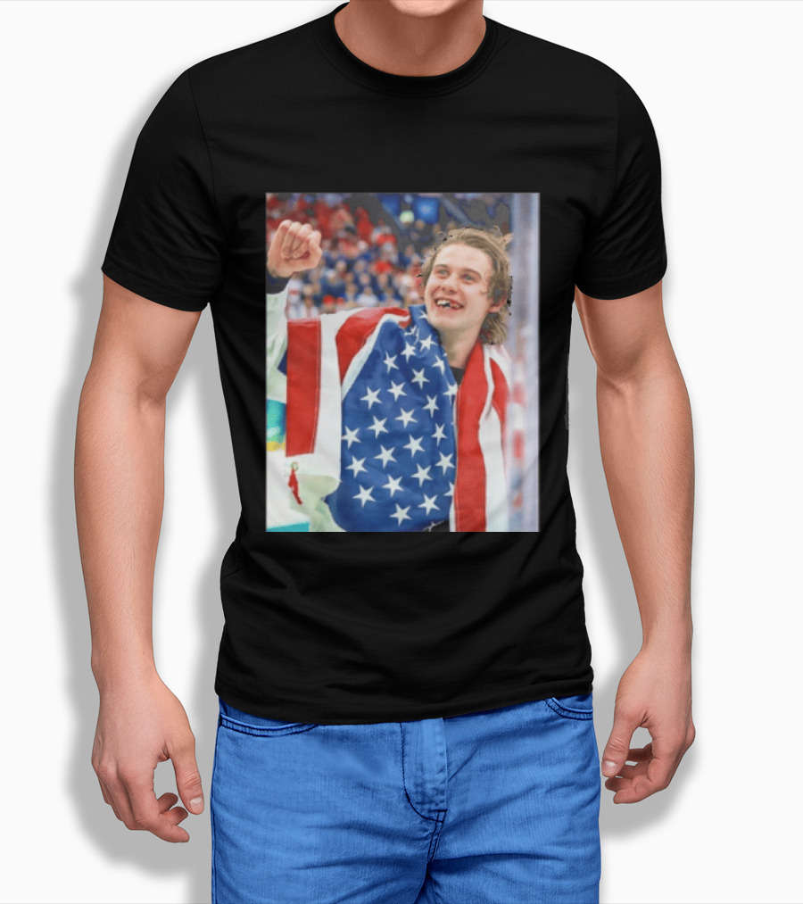 Jack Hughes USA Hockey World Champs 2026 Victory Celebration American Flag T-Shirt