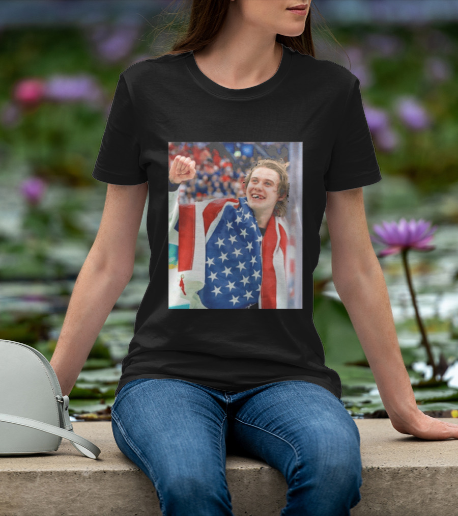 Jack Hughes USA Hockey World Champs 2026 Victory Celebration American Flag T-Shirt