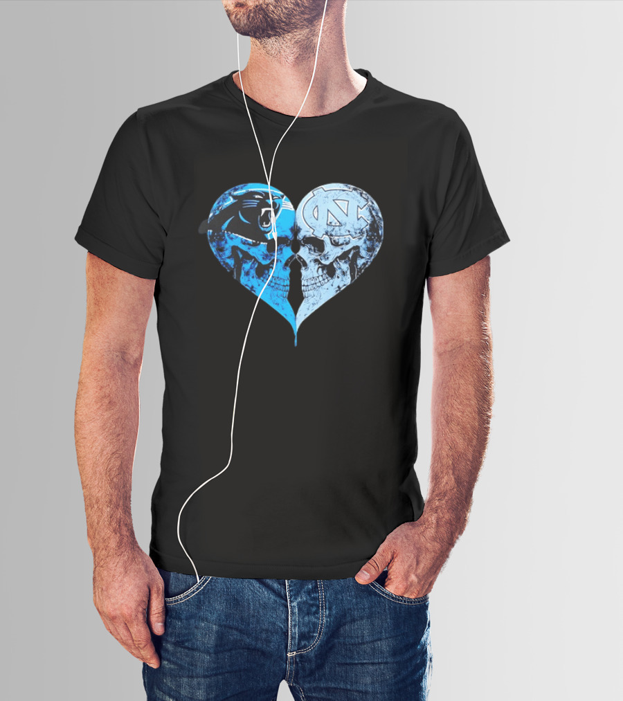 Carolina Panthers North Carolina Tar Heels Skulls Face To Face Heart Shape T-Shirt