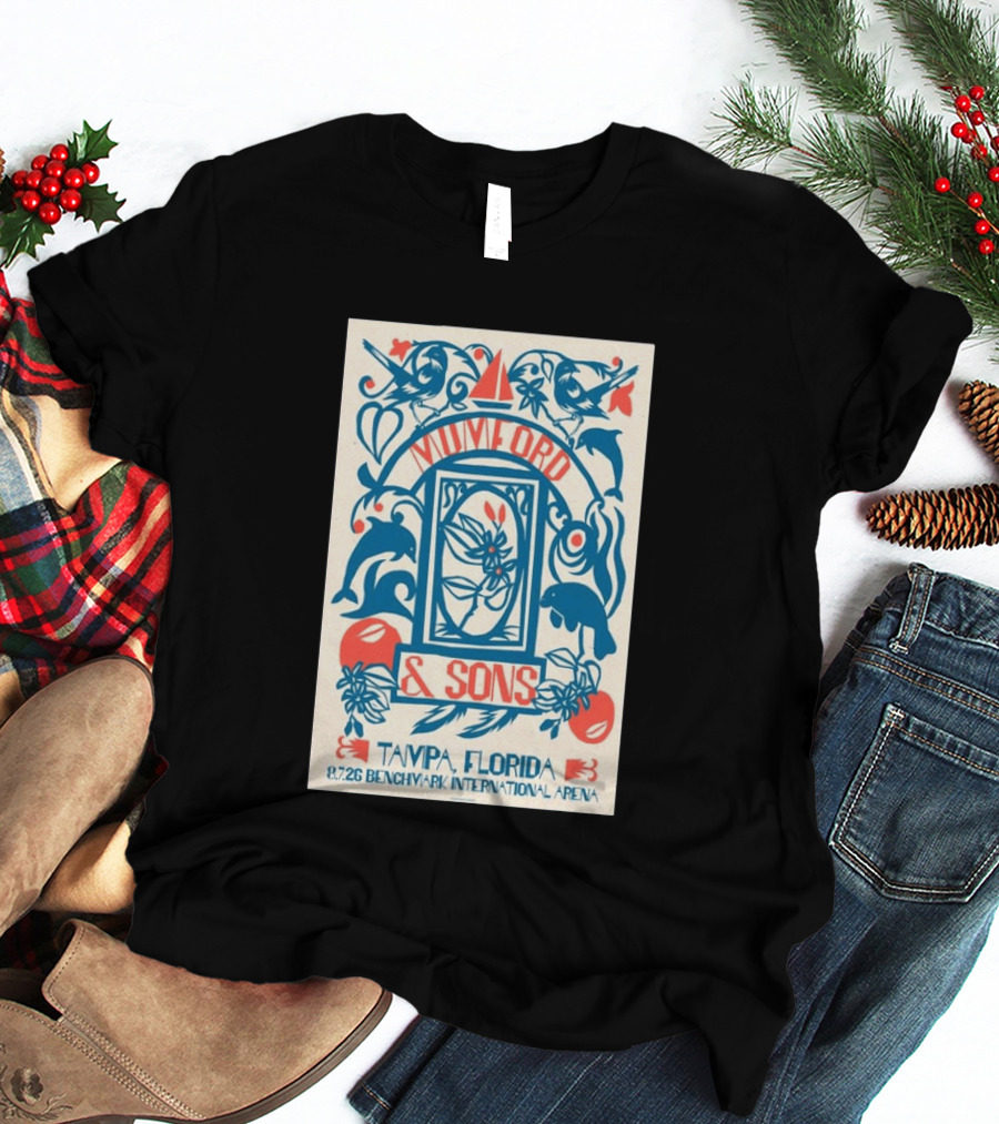 Mumford & Sons August 7 2026 Benchmark International Arena Tampa Florida With Dolphins And Floral Motif T-Shirt