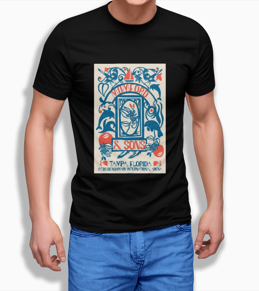 Mumford & Sons August 7 2026 Benchmark International Arena Tampa Florida With Dolphins And Floral Motif T-Shirt