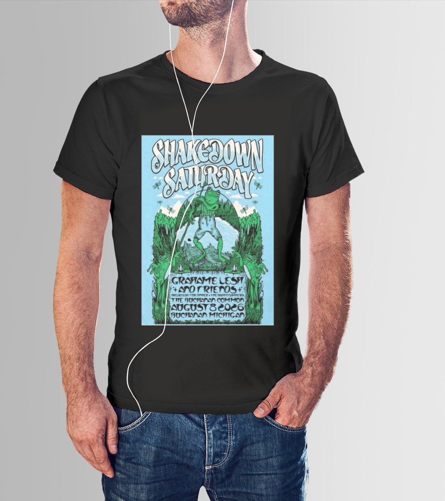Grahame Lesh Shakedown Saturday August 8 2026 Buchanan Michigan Frog Art Trees Grahame Lesh And Friends Breakfast For Dinner Live Music Event T-Shirt