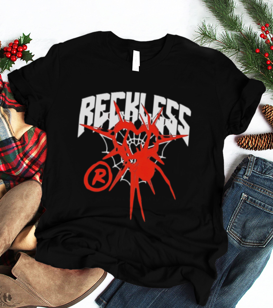 Reckless Web Heart With Spiky Red Symbol And R T-Shirt