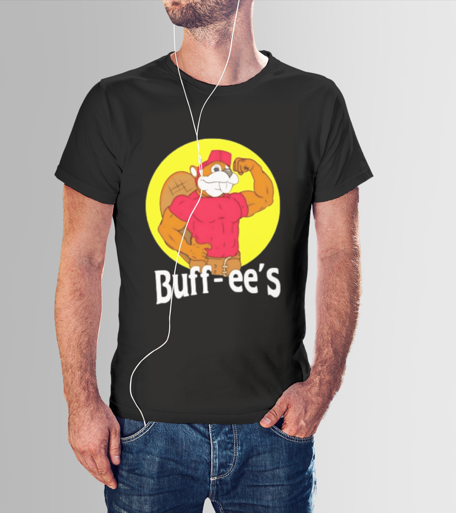 Buff Ee's Strong Muscular Beaver Character In Red Outfit T-Shirt