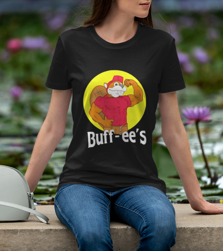Buff Ee's Strong Muscular Beaver Character In Red Outfit T-Shirt