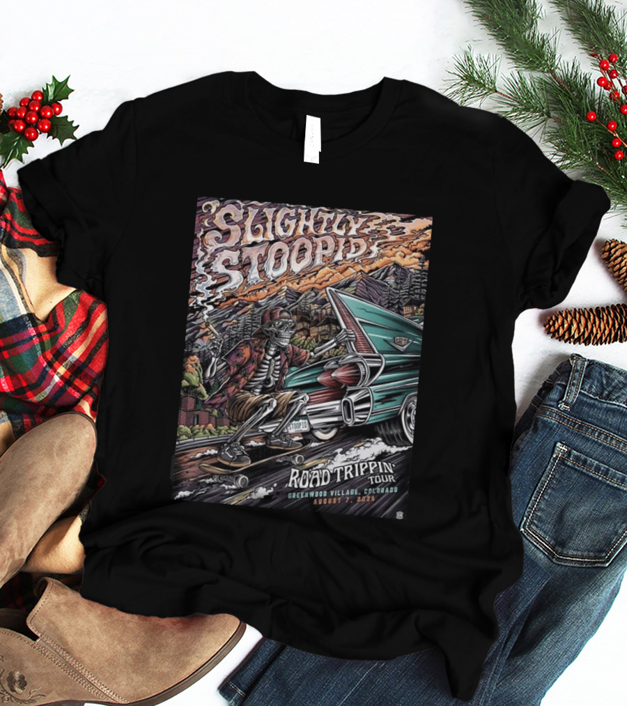 Slightly Stoopid Road Trippin Tour Greenwood Village Colorado August 7 2026 Fiddler's Green Amphitheatre T-Shirt