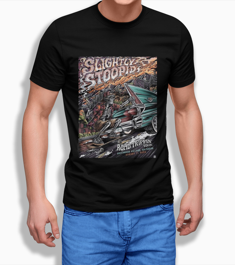 Slightly Stoopid Road Trippin Tour Greenwood Village Colorado August 7 2026 Fiddler's Green Amphitheatre T-Shirt