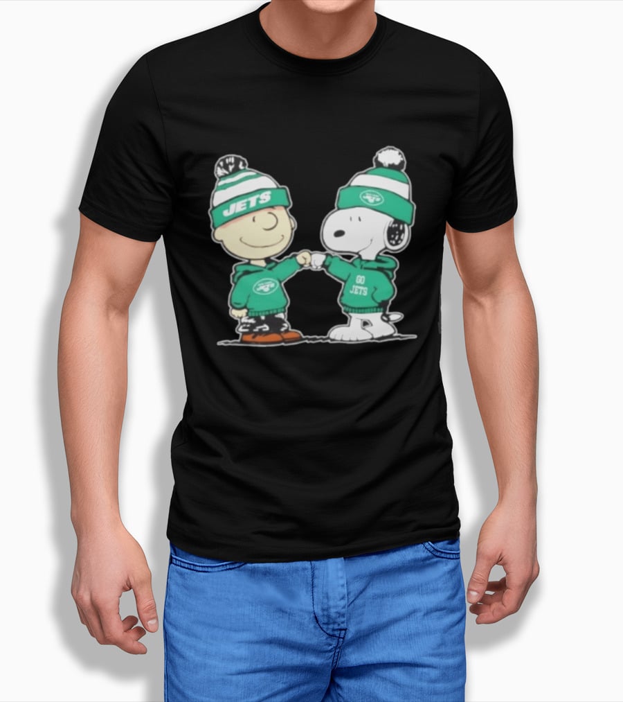 Original Peanuts Charlie Brown Snoopy New York Jets Fist Bump Go Jets Football T-Shirt