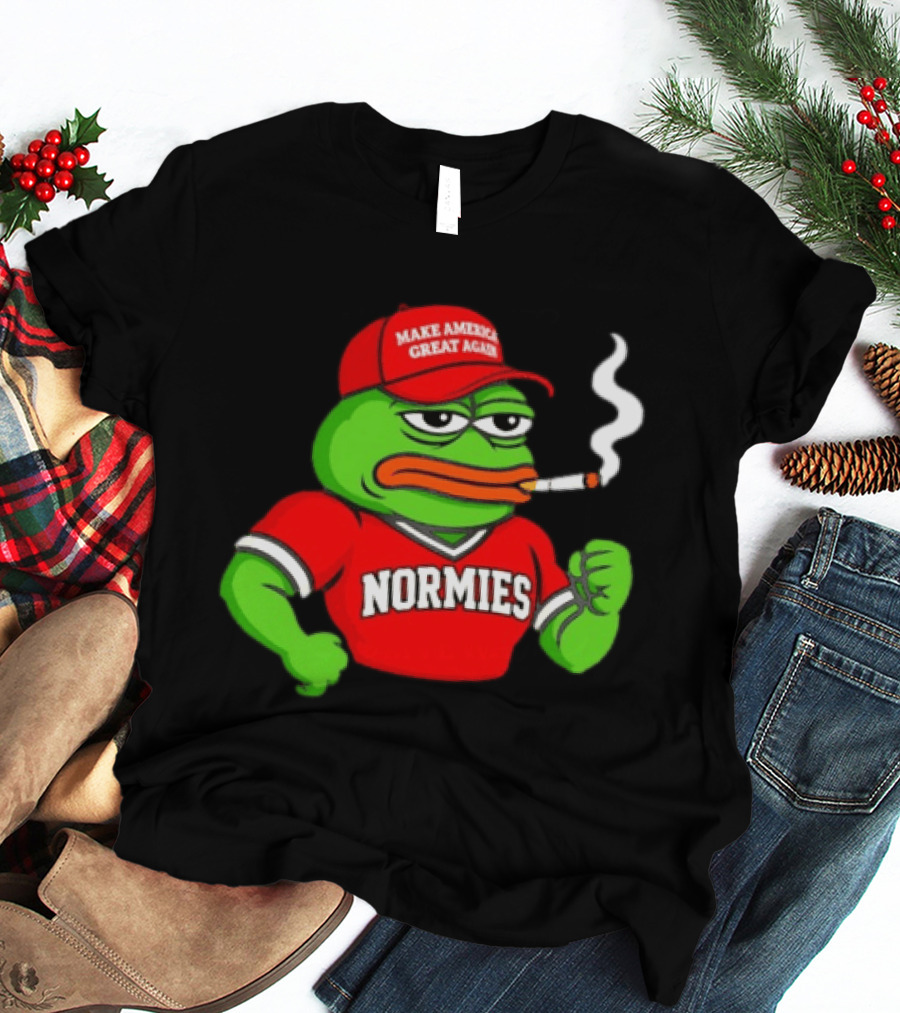 Pepe The Frog Smoking Wearing Normies Make America Great Again Red Hat T-Shirt