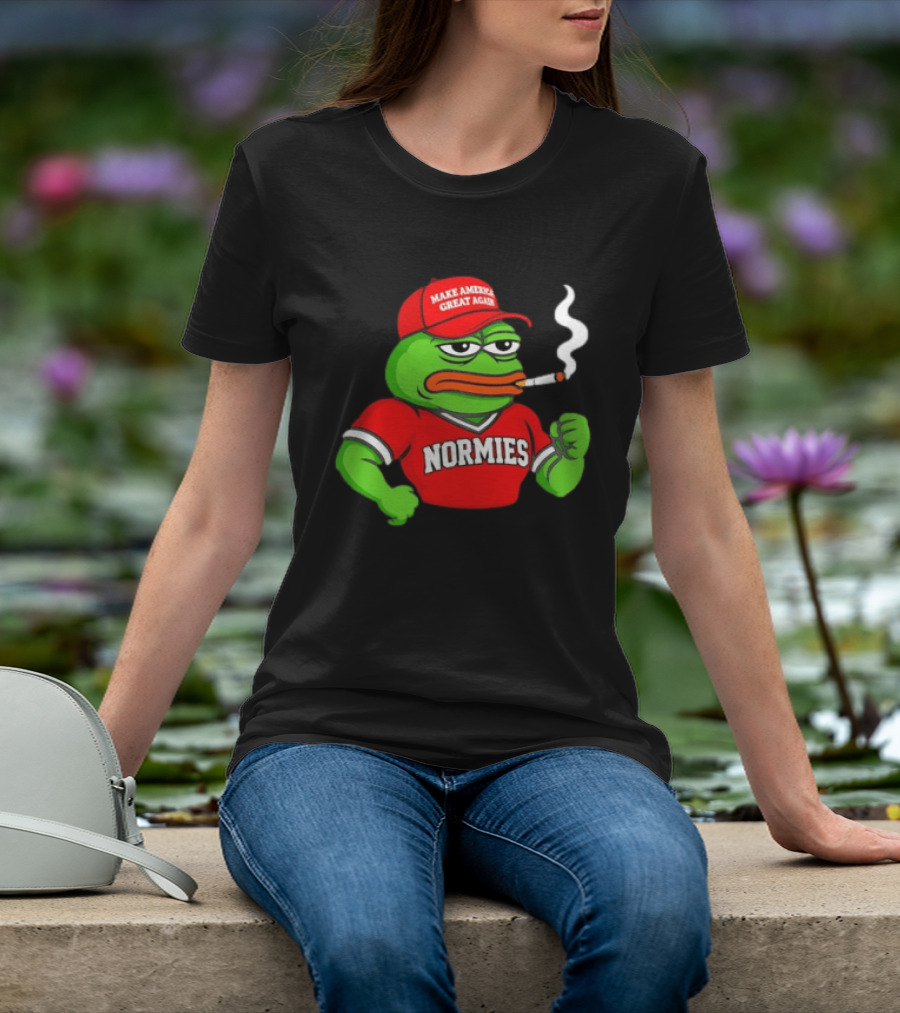 Pepe The Frog Smoking Wearing Normies Make America Great Again Red Hat T-Shirt