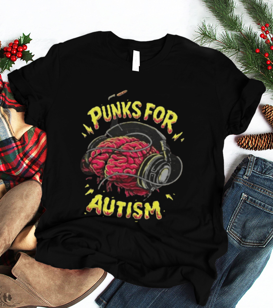 Punks For Autism Brain Headphones T-Shirt