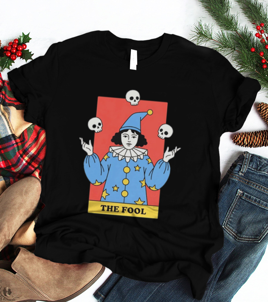 The Fool Tarot Card Jester Juggling Skulls Occult T-Shirt