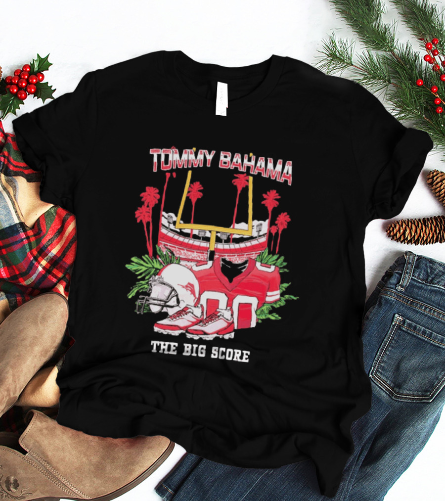 Tommy Bahama The Big Score Football Stadium Jersey And Helmet Football Scene T-Shirt