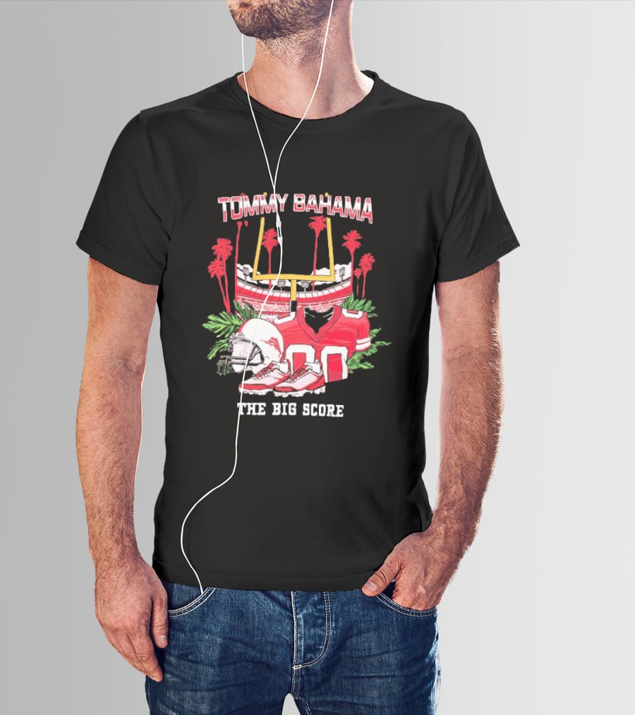 Tommy Bahama The Big Score Football Stadium Jersey And Helmet Football Scene T-Shirt