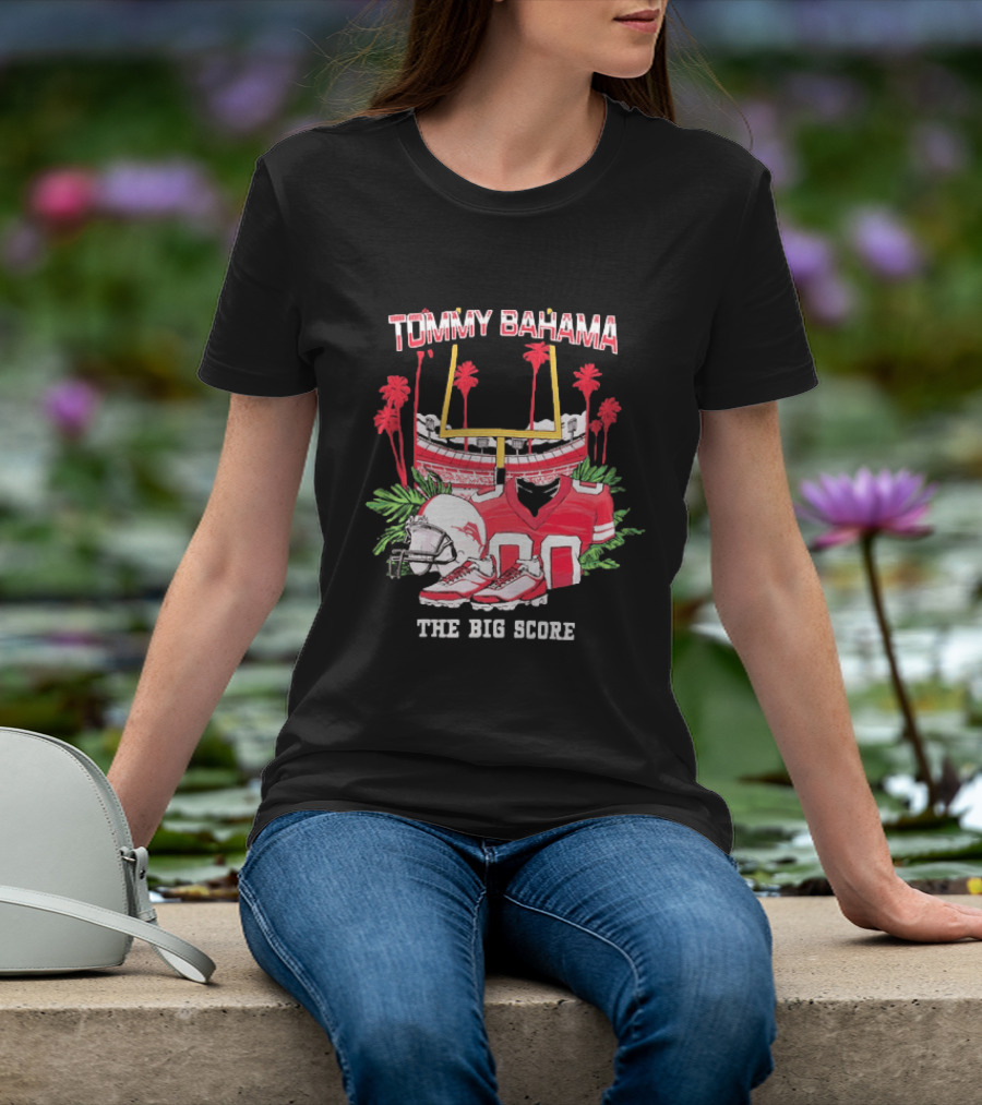 Tommy Bahama The Big Score Football Stadium Jersey And Helmet Football Scene T-Shirt