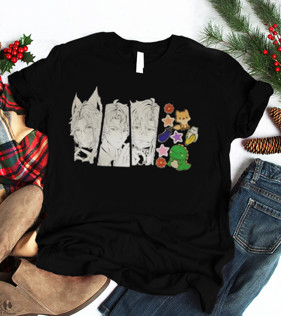 Vox Akuma Mysta Rias Ike Eveland Nijisanji EN Luxiem Vtuber Characters Cute Animal Stickers And Star Designs T-Shirt