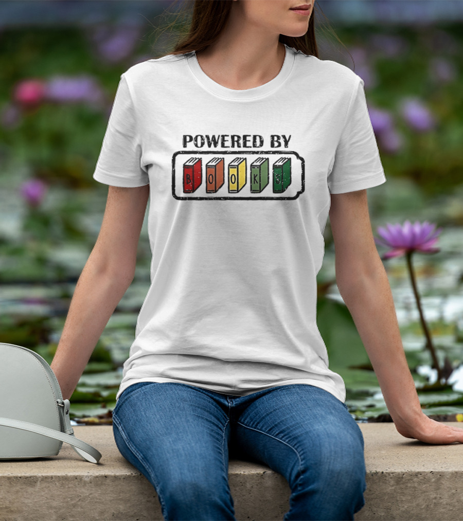 Classic Powered By Books Pride Colorful Book Spines T-Shirt