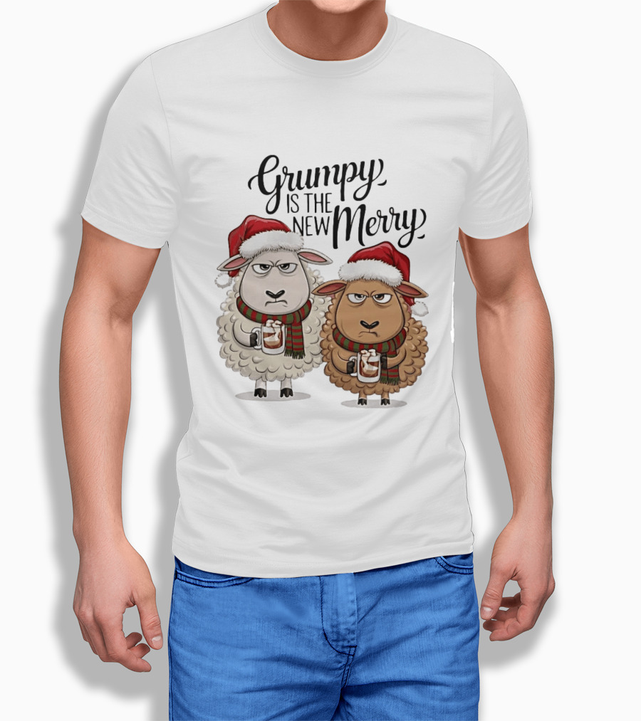 Grumpy Is The New Merry Christmas Sheep Santa Hat Holiday Humor T-Shirt