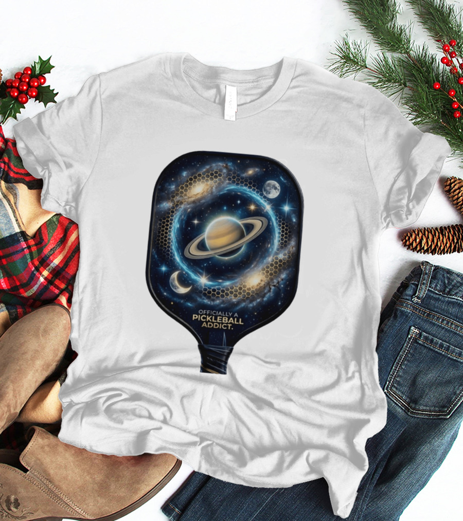 Officially A Pickleball Addict Galaxy Space Planets Saturn Stars T-Shirt