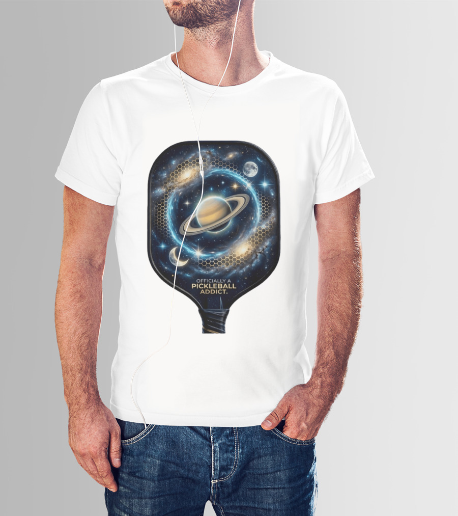Officially A Pickleball Addict Galaxy Space Planets Saturn Stars T-Shirt