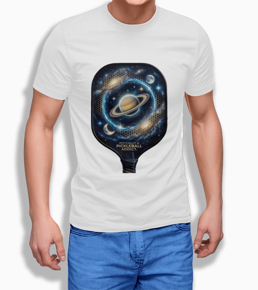 Officially A Pickleball Addict Galaxy Space Planets Saturn Stars T-Shirt