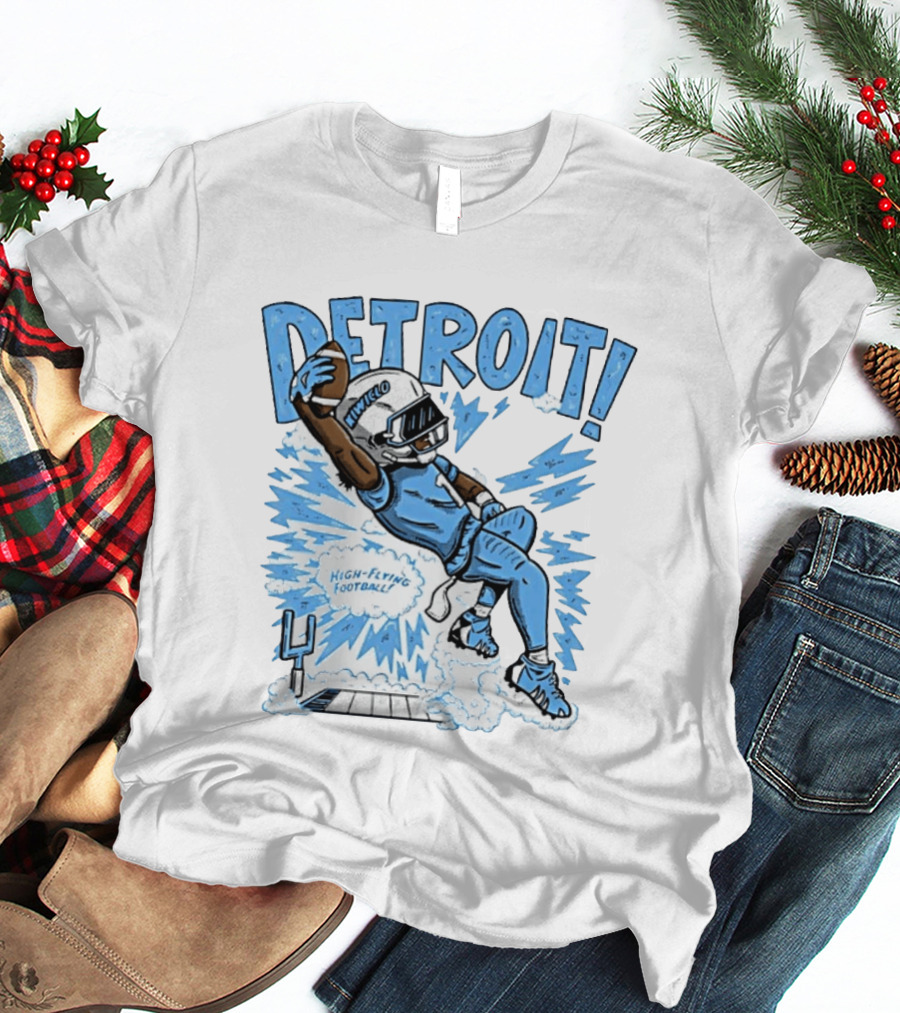 Detroit Lions High Flying Football Dynamic Catch Comic T-Shirt