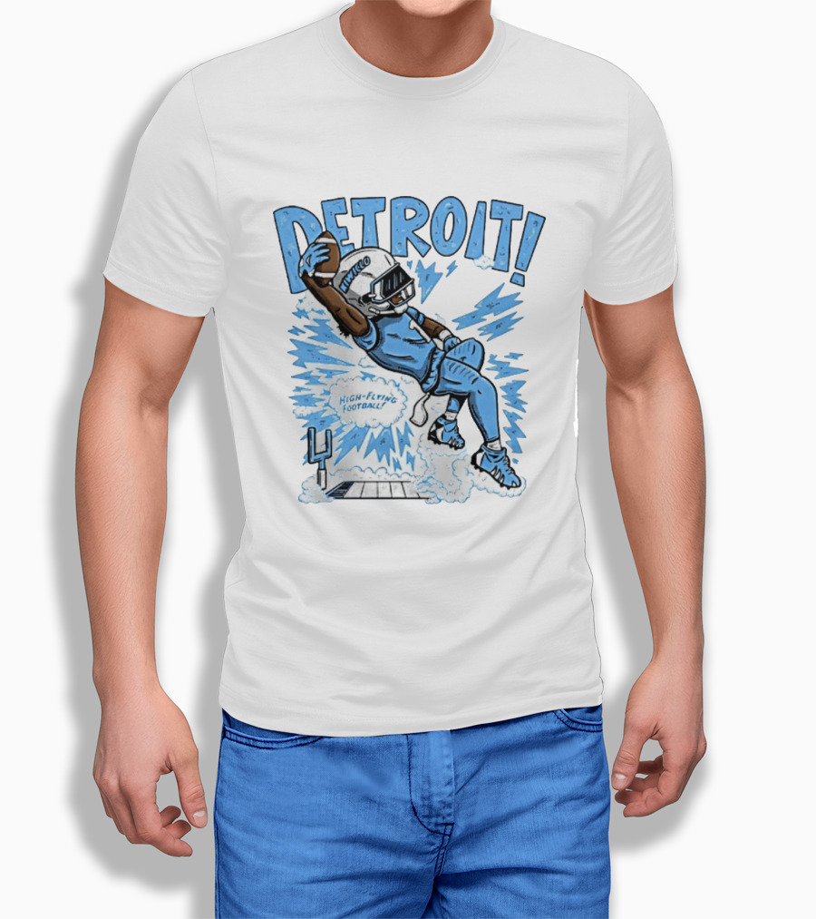Detroit Lions High Flying Football Dynamic Catch Comic T-Shirt