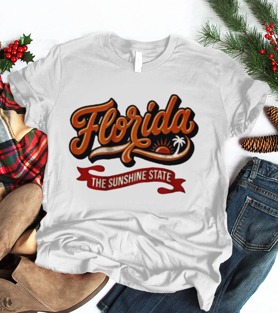 Florida The Sunshine State Sunset Palm Tree Vintage Look T-Shirt