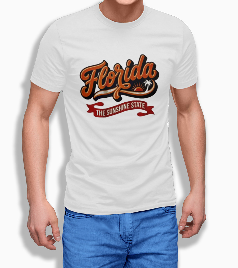 Florida The Sunshine State Sunset Palm Tree Vintage Look T-Shirt