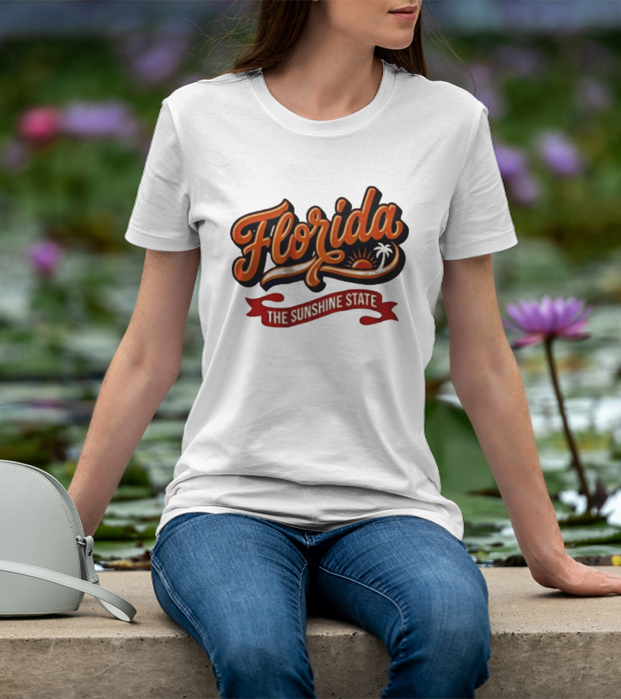 Florida The Sunshine State Sunset Palm Tree Vintage Look T-Shirt