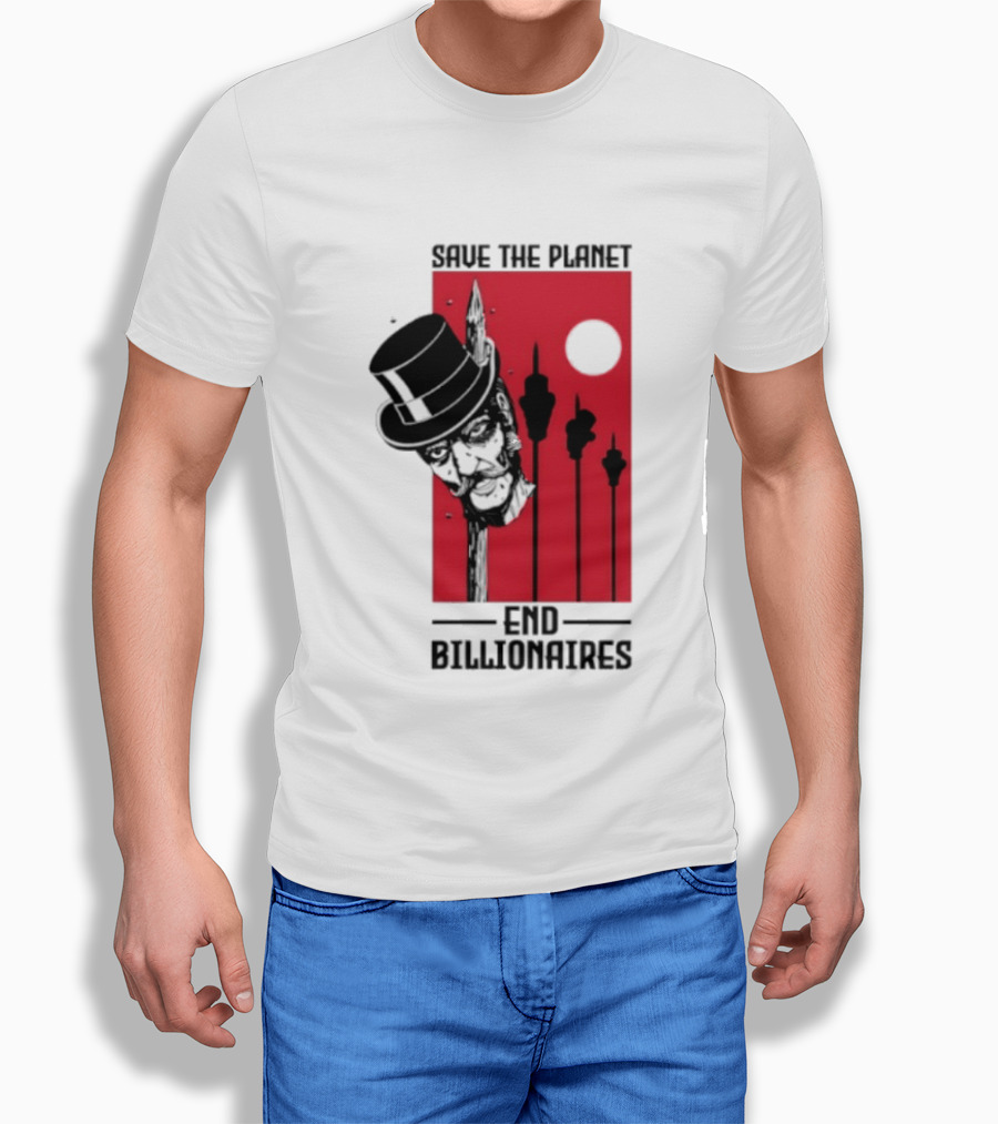 Original Save The Planet End Billionaires Top Hat Monopoly Man Red Sun T-Shirt