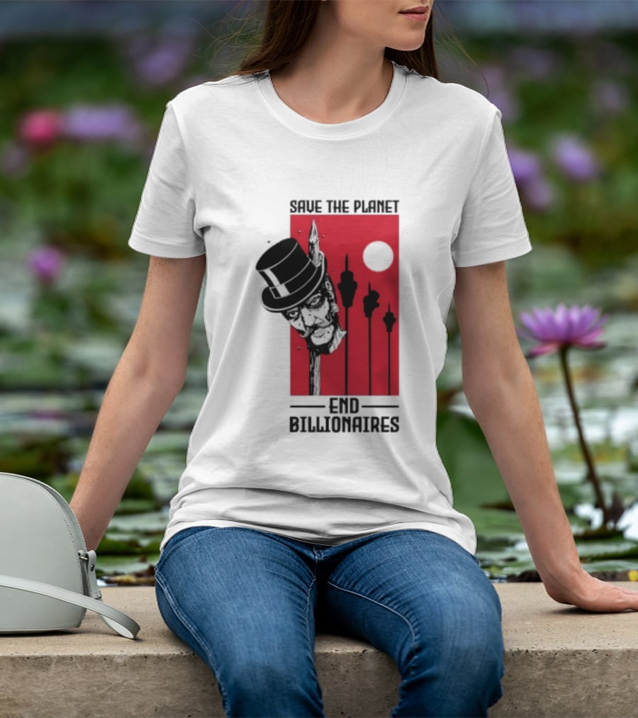 Original Save The Planet End Billionaires Top Hat Monopoly Man Red Sun T-Shirt