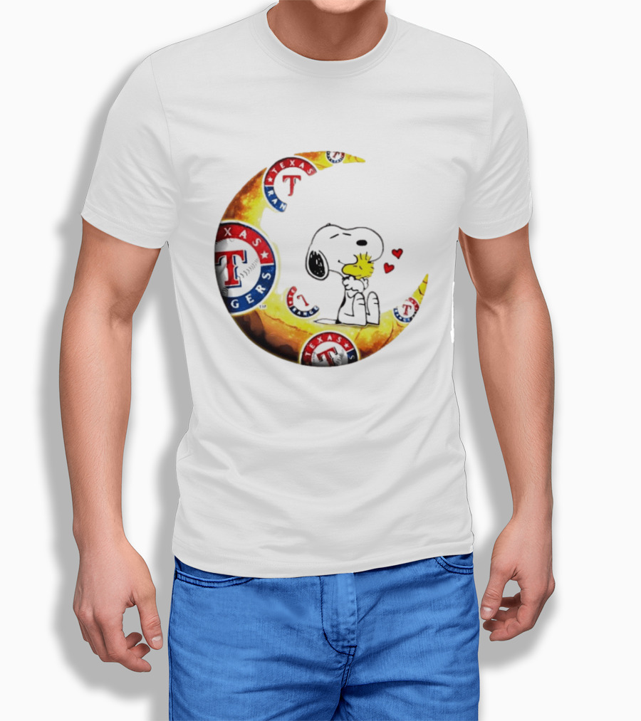 Snoopy Woodstock Texas Rangers Moon Baseball Fan Celebration T-Shirt