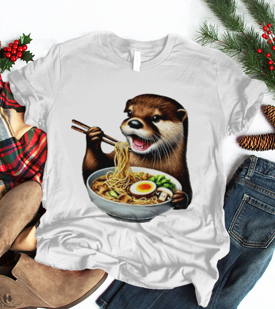 Trendy Otter Enjoying Ramen Bowl Meme T-Shirt