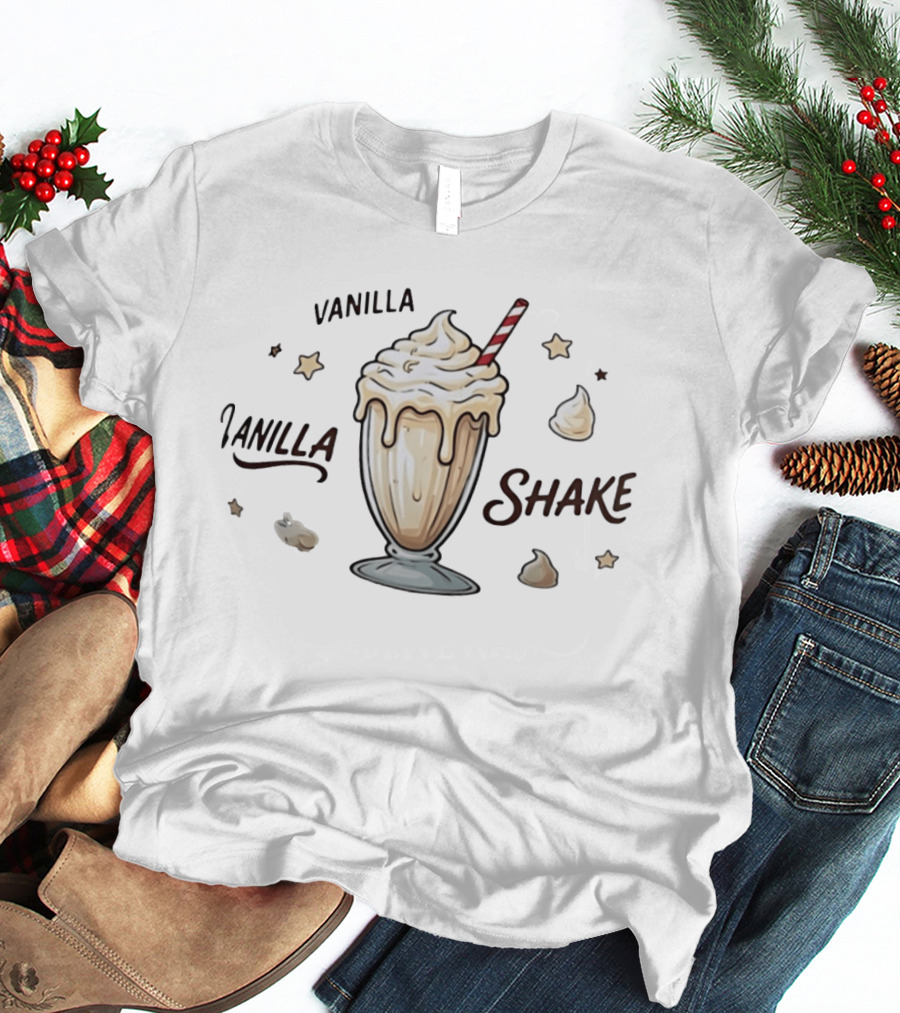 Vanilla Shake Dessert Sweet Treat Milkshake Star Accents Whipped Cream Glass T-Shirt