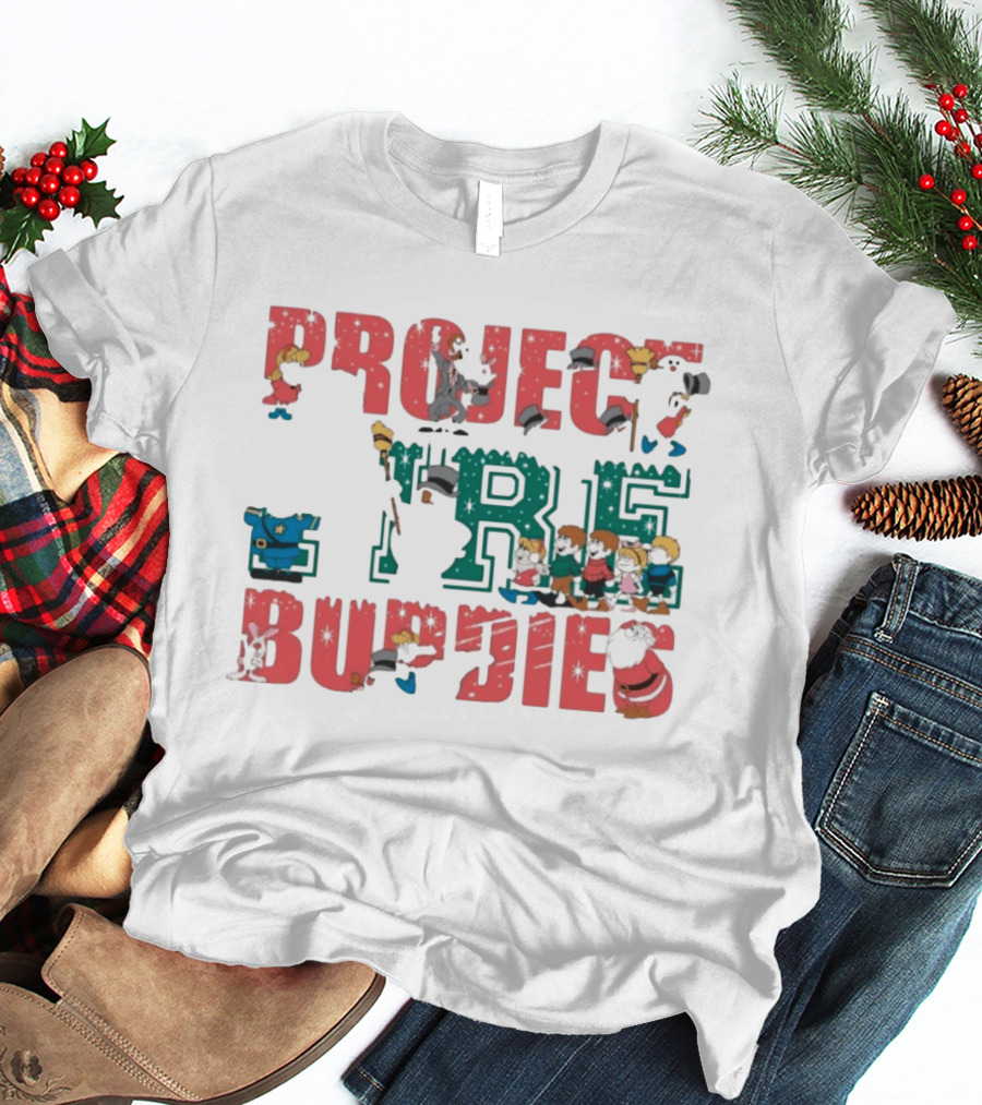 Project Fire Buddies Christmas Animated Characters And Santa Claus T-Shirt