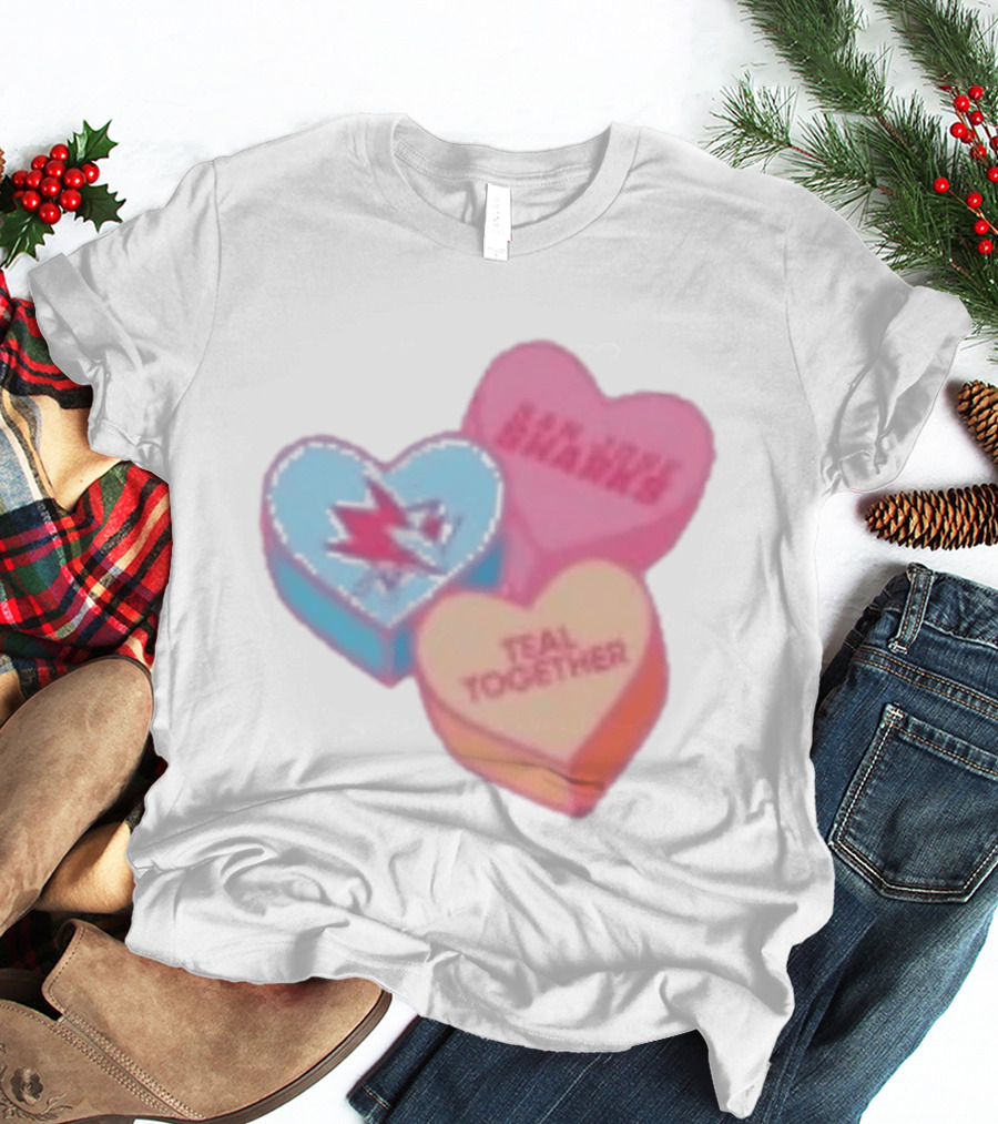 San Jose Sharks Valentine Candy Heart Teal Together T-Shirt