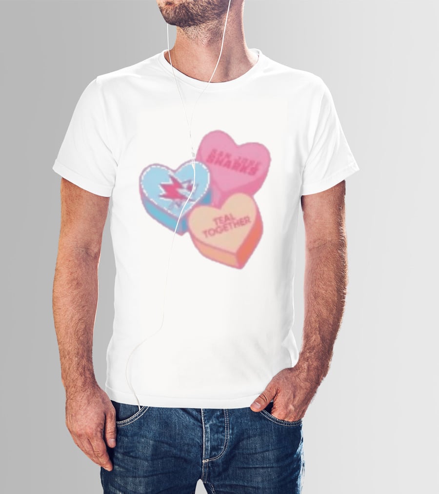 San Jose Sharks Valentine Candy Heart Teal Together T-Shirt