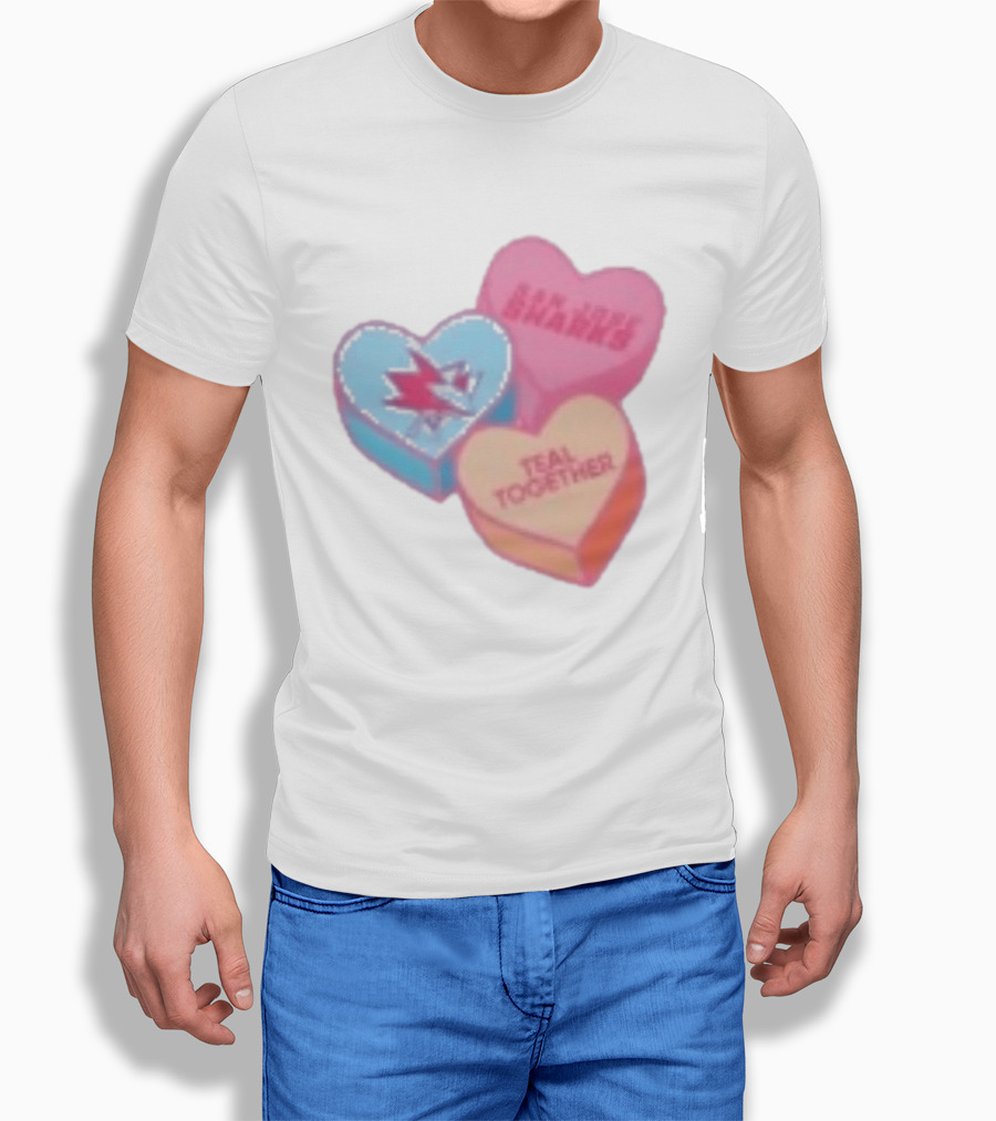 San Jose Sharks Valentine Candy Heart Teal Together T-Shirt