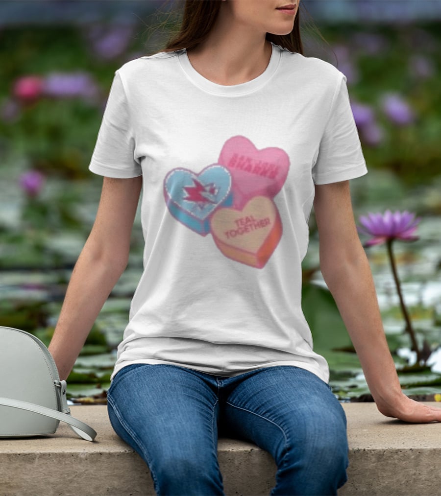 San Jose Sharks Valentine Candy Heart Teal Together T-Shirt