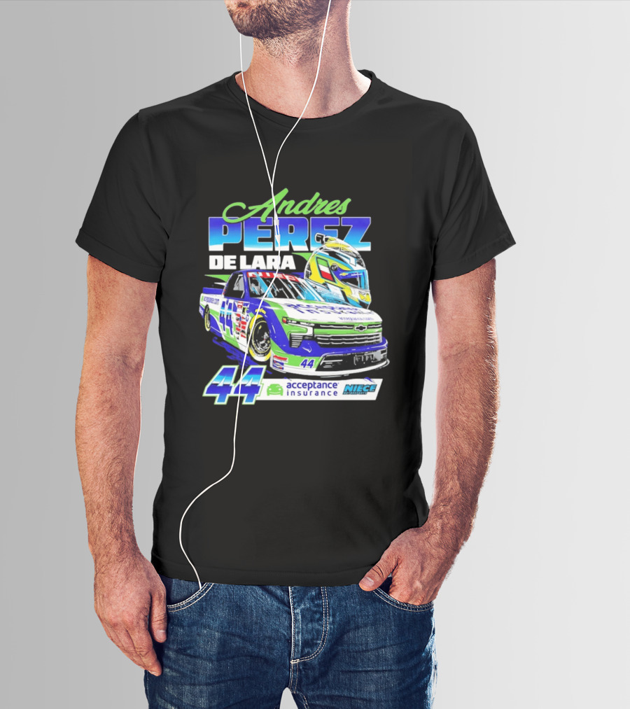 Andres Perez De Lara 44 Niece Motorsports Acceptance Insurance Racing Truck And Helmet Combo T-Shirt