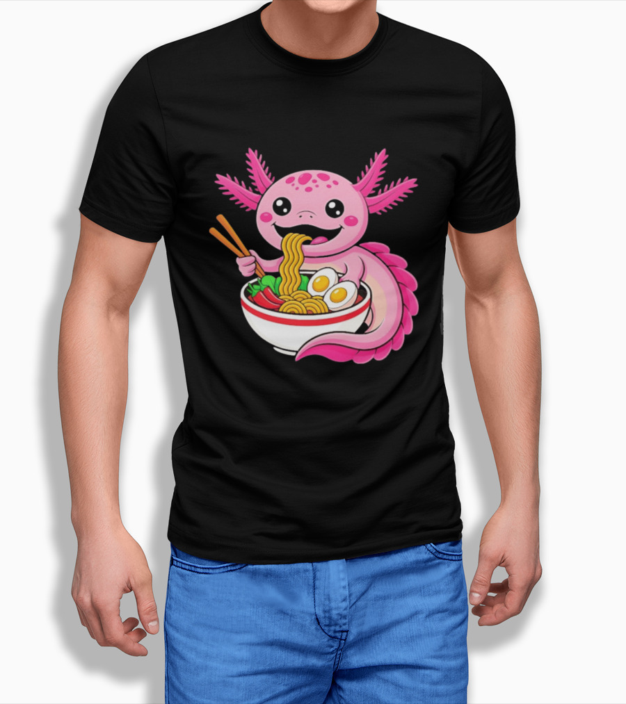 Axolotl Eating Ramen Kawaii Style With Chopsticks And Eggs T-Shirt