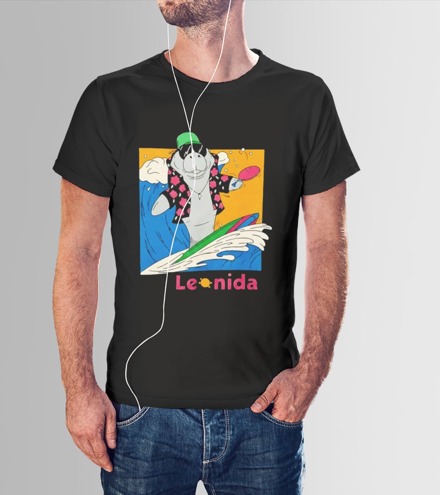Leonida Surfing Manatee Tropical Beach Fun T-Shirt