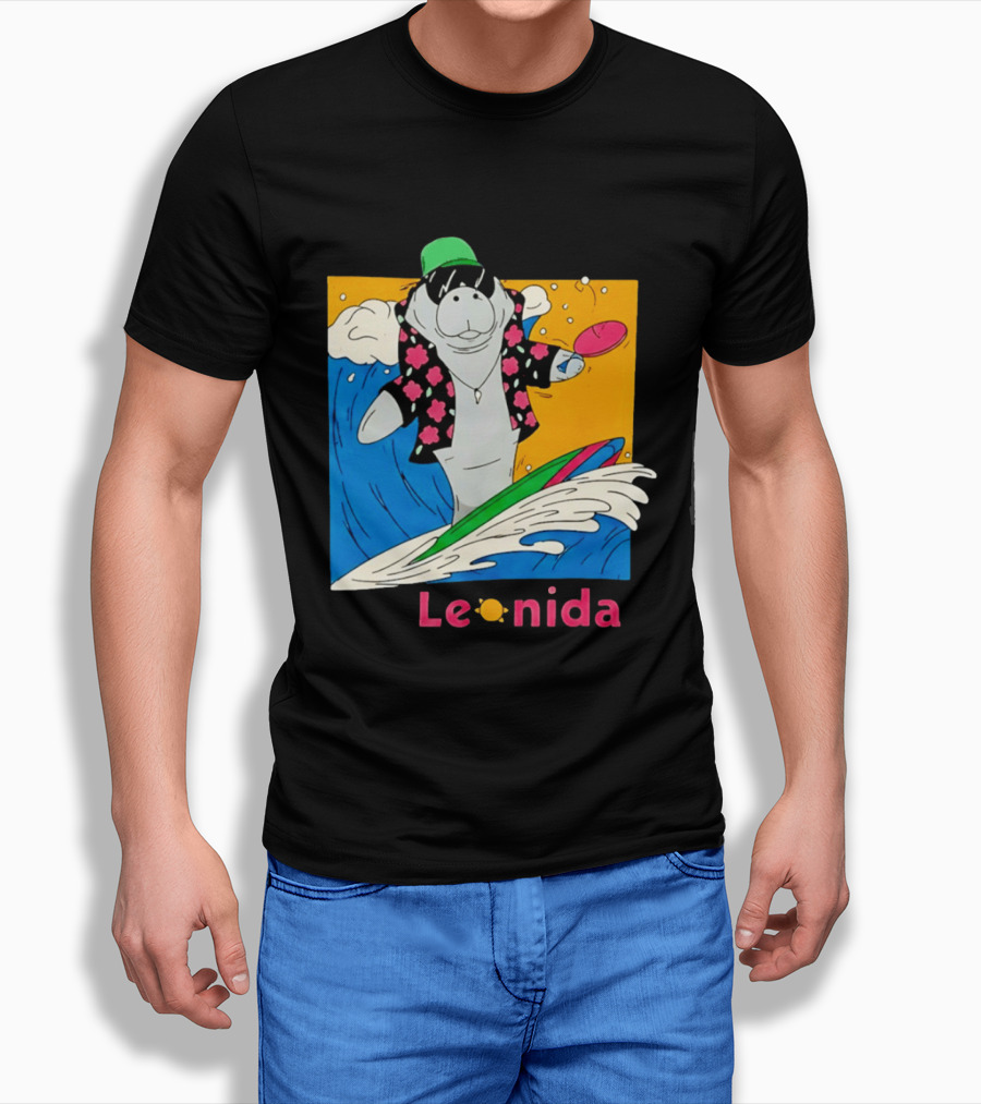 Leonida Surfing Manatee Tropical Beach Fun T-Shirt
