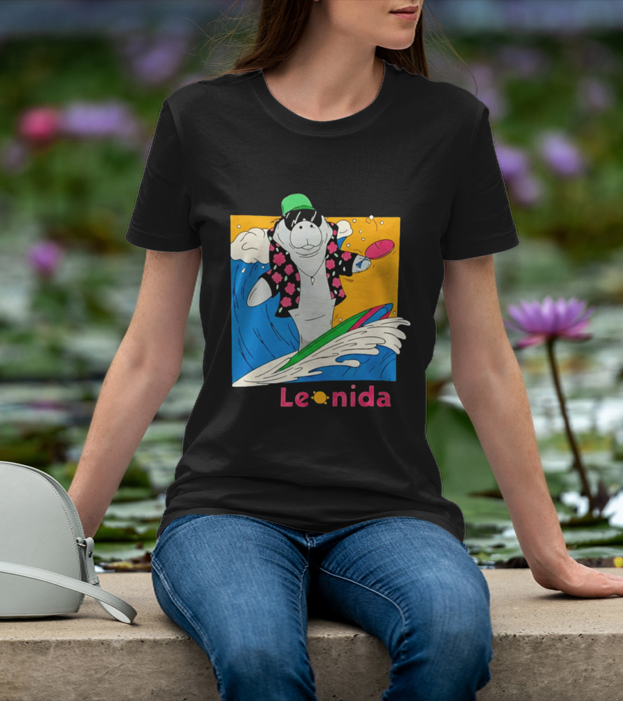 Leonida Surfing Manatee Tropical Beach Fun T-Shirt