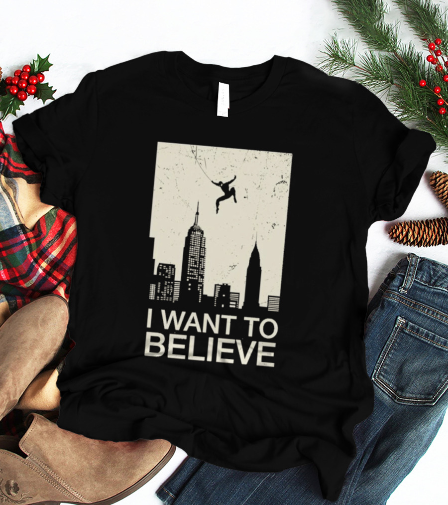 Friking I Want To Believe Swinging Hero Cityscape T-Shirt